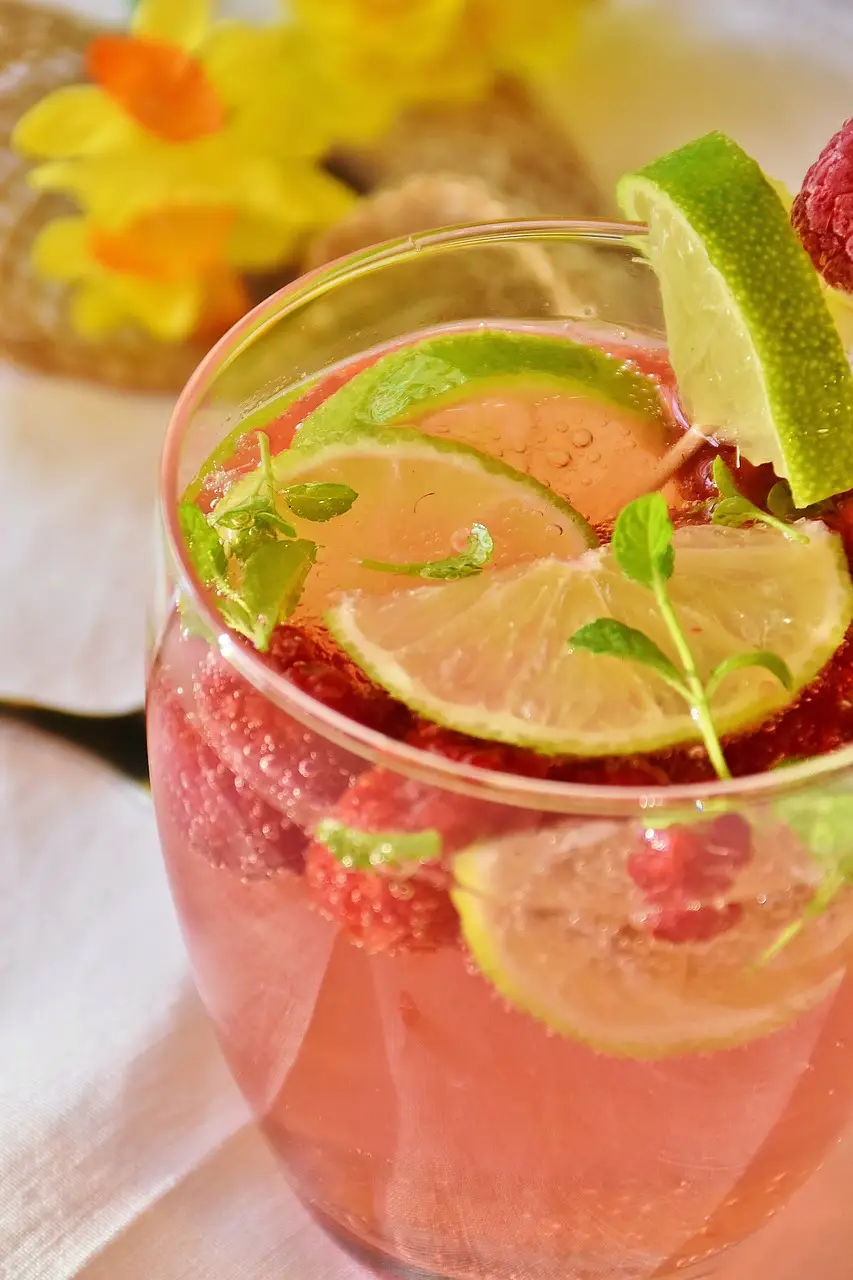 pink and green spritzer in a glass