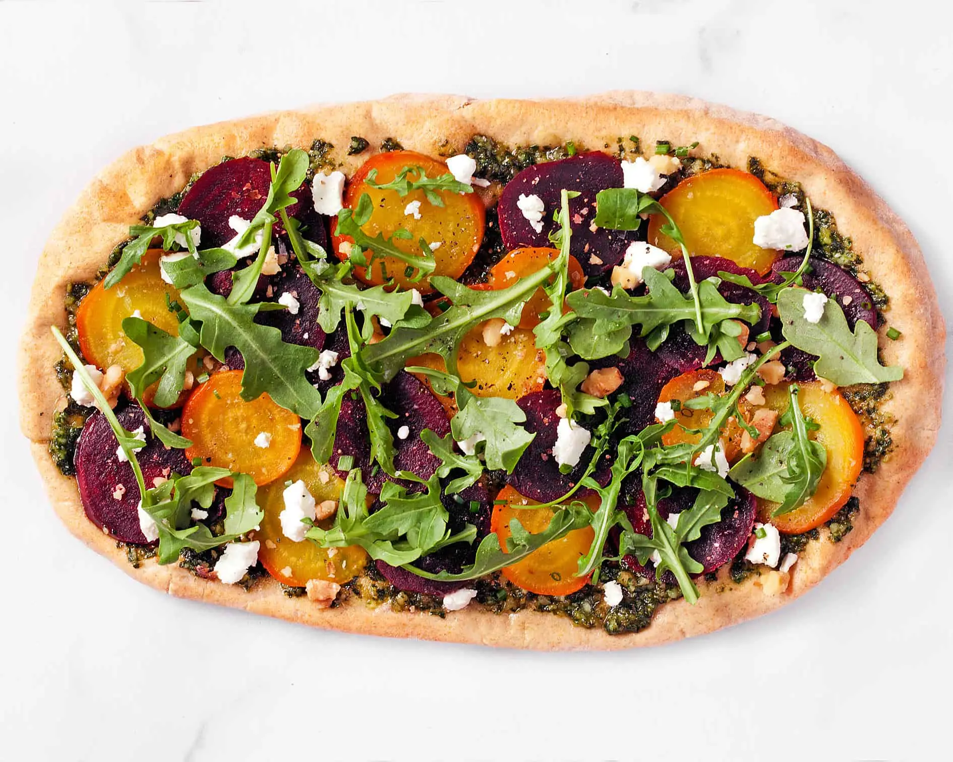 red and yellow beet flatbread