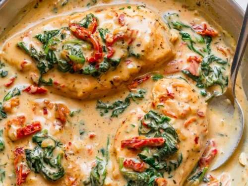 One Skillet Chicken with Creamy Spinach Sun-dried Tomato Sauce