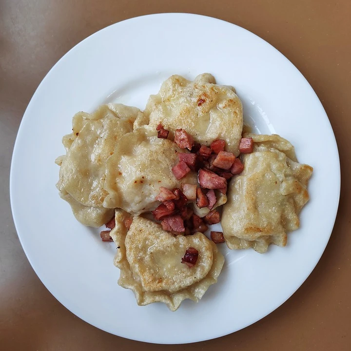 homemade pierogies on a white plate