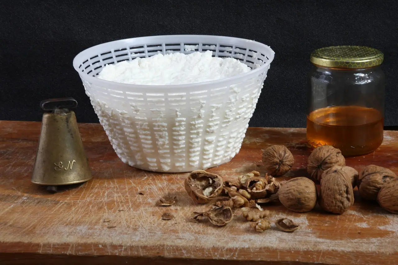 Fresh ricotta in a basket